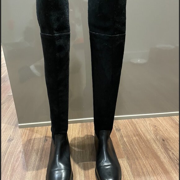 Brand New! Tory Burch Knee High Boot, Black, Suede & Leather, Size 7 - Picture 2 of 10